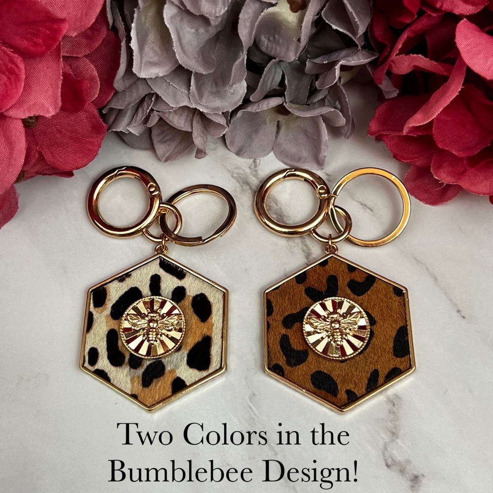 Gorgeous Golden Bumblebee and Leopard Hexagon Keychain Charm - Picture 12 of 16